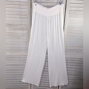 KONA SOL Pull On Beach/Coverup Pants Gauzy Crinkle Flared Hem White-Large